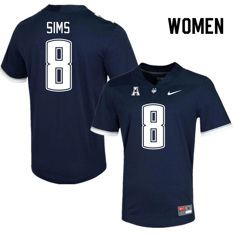 Women #8 Jarvarius Sims Uconn Huskies College Football Jerseys Stitched-Navy